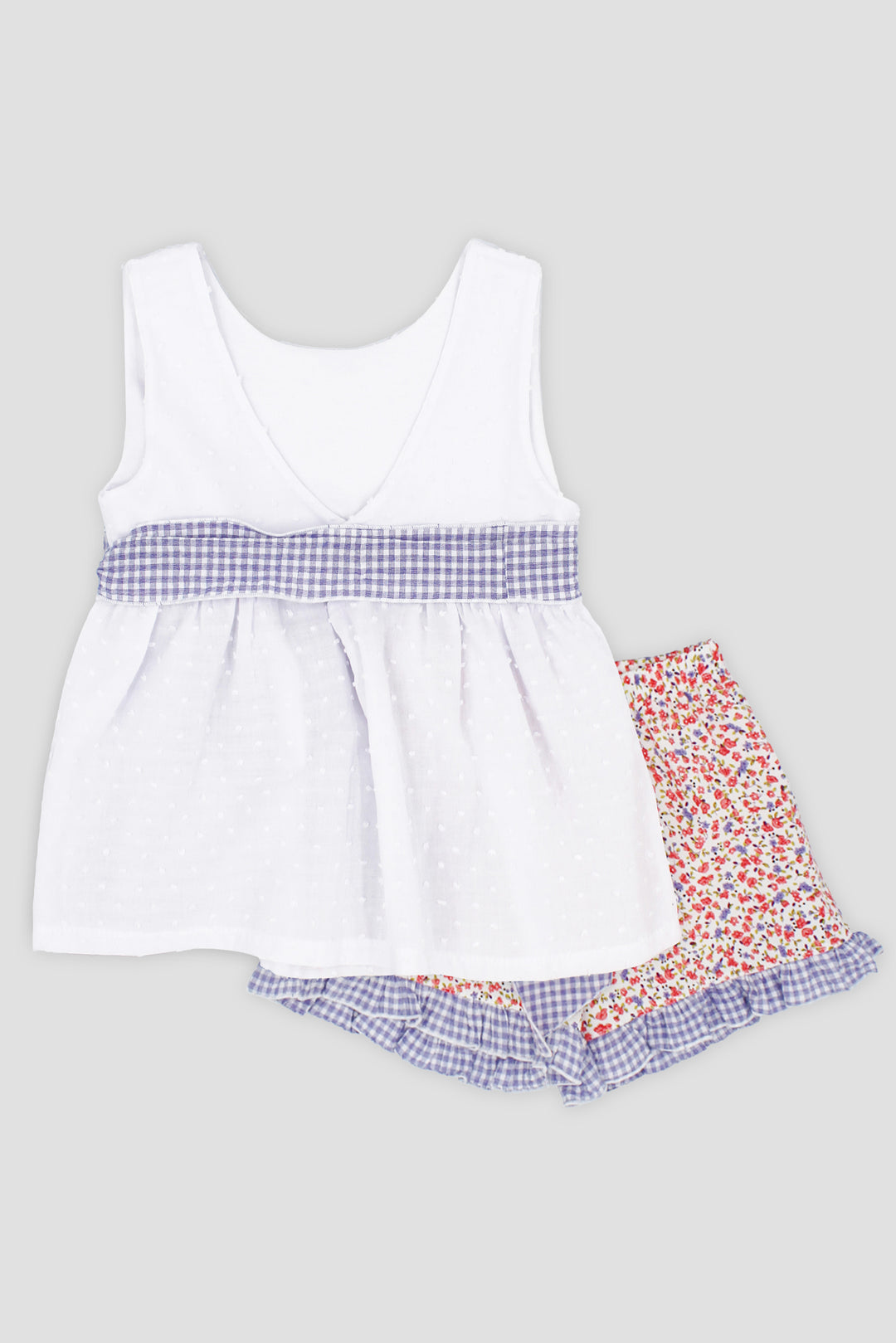 "Esme" Indigo Blue Gingham Top & Floral Shorts