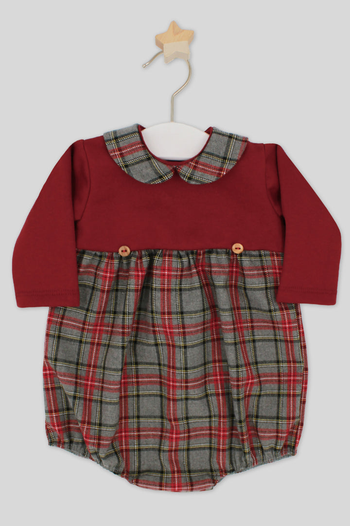 "Emilio" Burgundy & Grey Tartan Romper