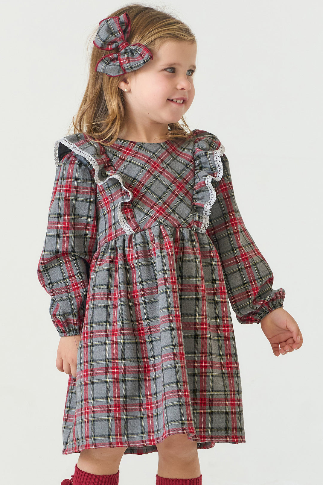 "Isabella" Red & Grey Tartan Dress