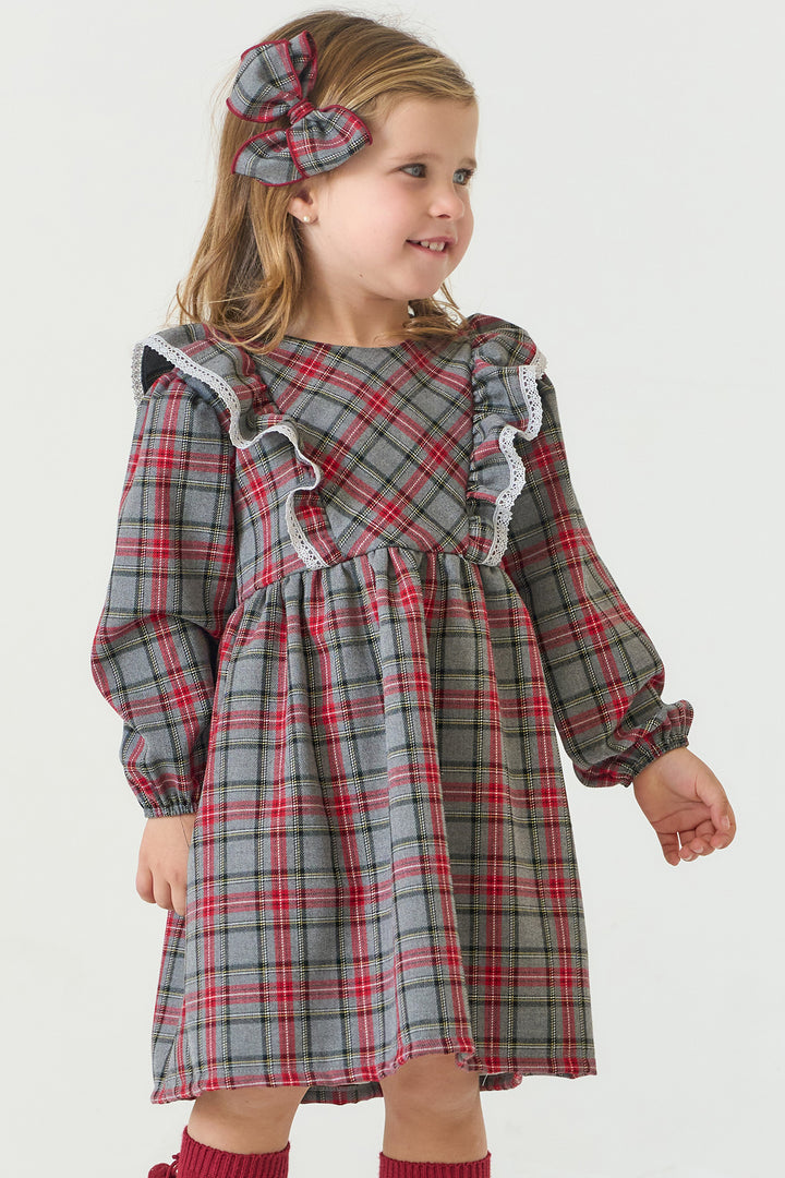 "Isabella" Red & Grey Tartan Dress