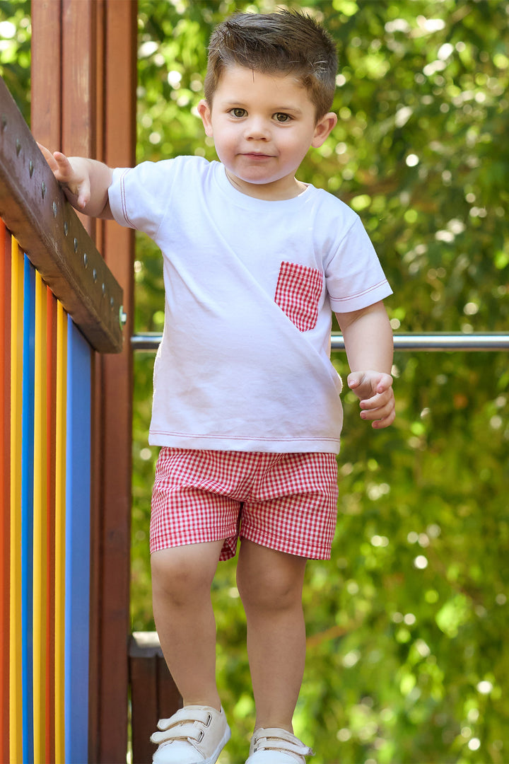 "Levi" Red Gingham T-Shirt & Shorts