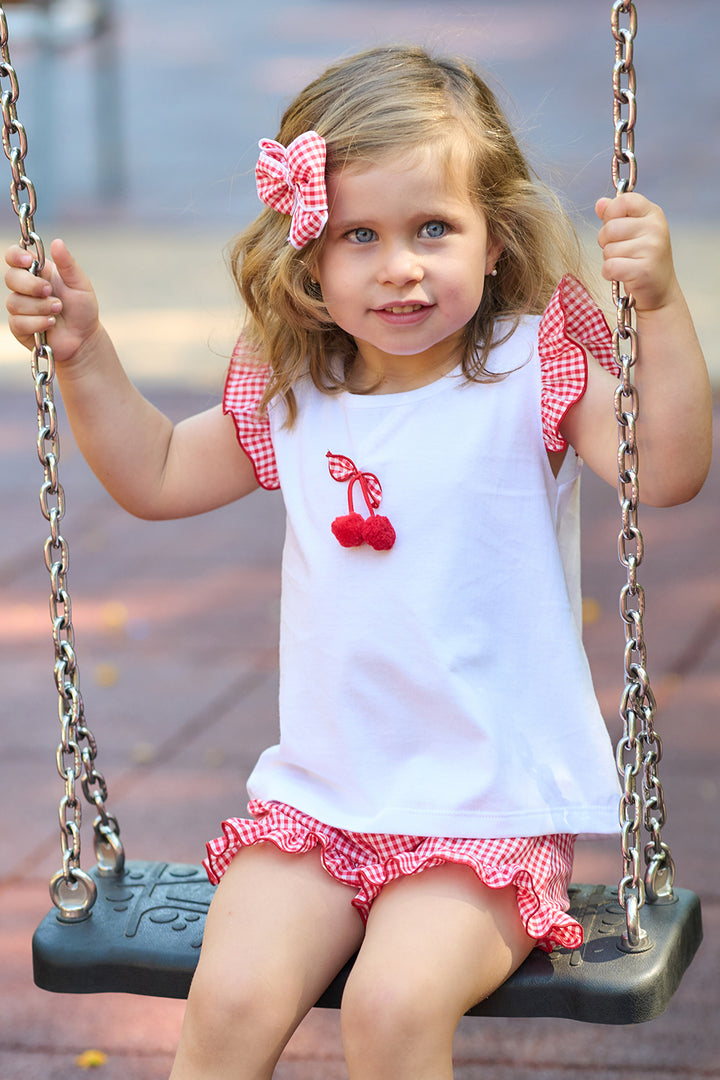 "Scarlett" Red Gingham Cherry T-Shirt & Shorts