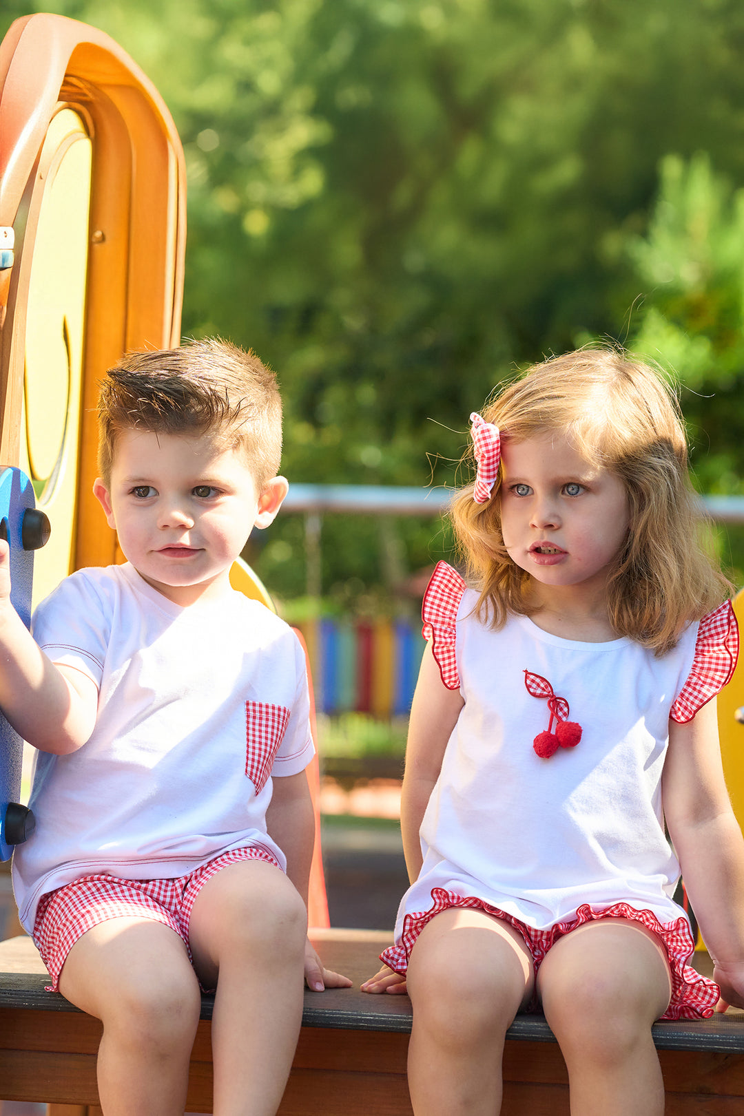 "Scarlett" Red Gingham Cherry T-Shirt & Shorts