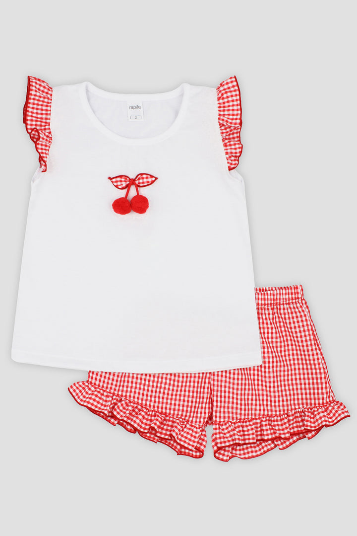 "Scarlett" Red Gingham Cherry T-Shirt & Shorts