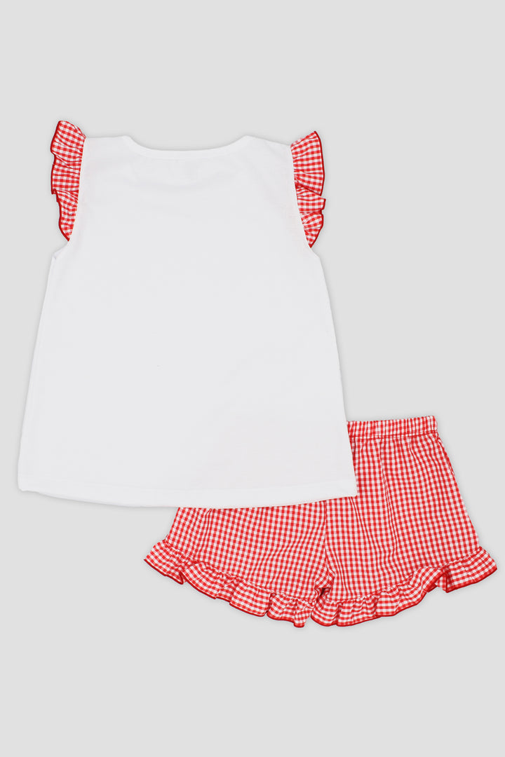 "Scarlett" Red Gingham Cherry T-Shirt & Shorts