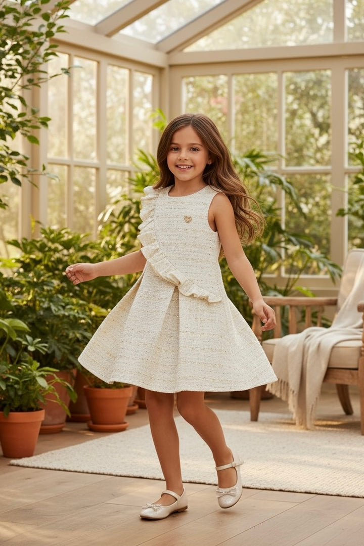 "Cassandra" Cream Shimmer Tweed Dress
