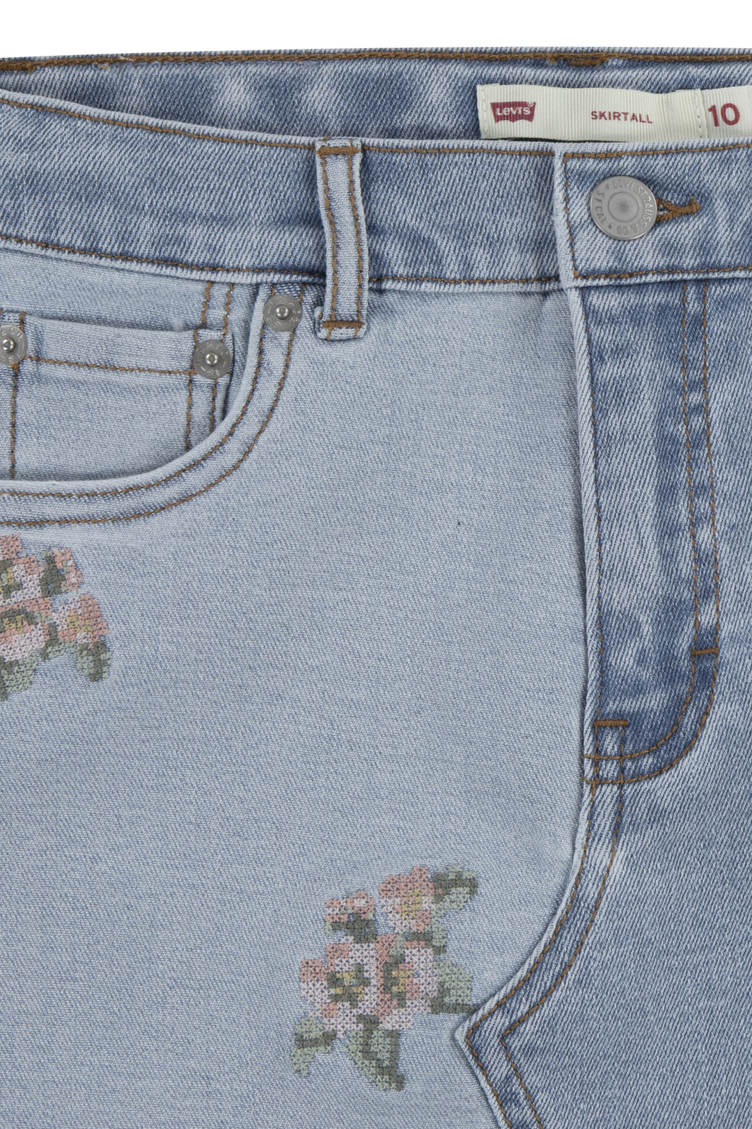 Cross-Stitch Floral Denim Skirt – Fully Baked