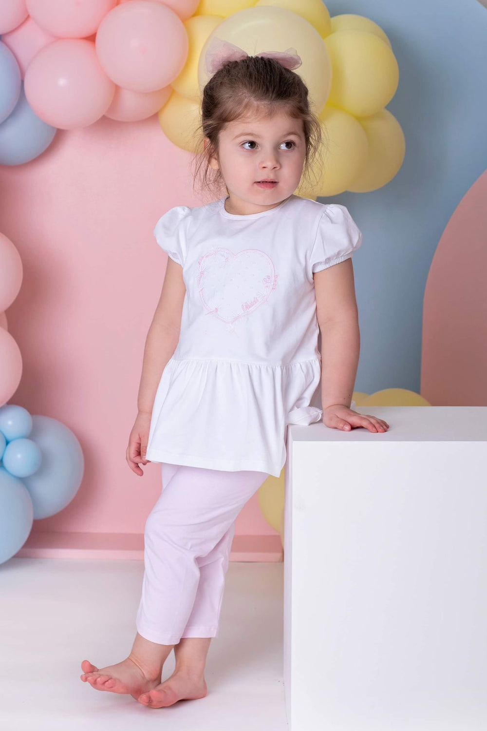 Pastels & Co "Colette" White & Pink Blouse & Leggings | Millie and John