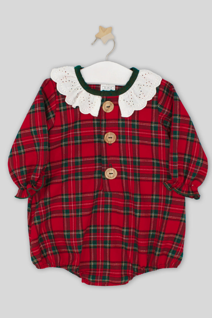 "Catalina" Red Tartan Broderie Anglaise Romper