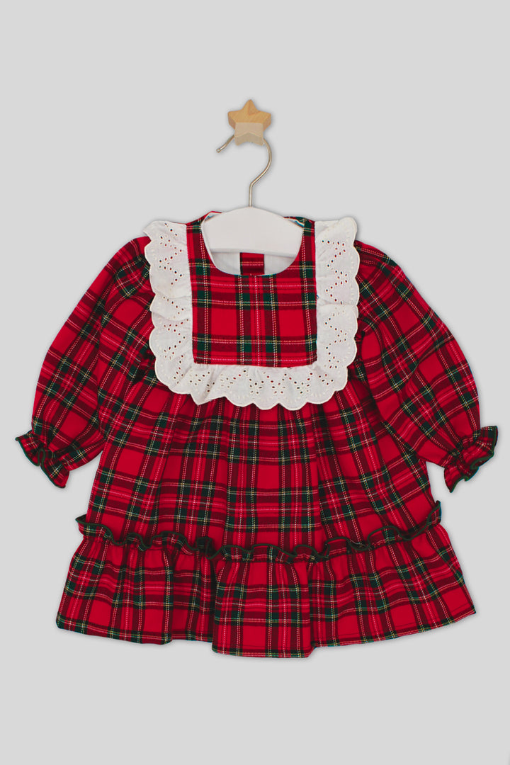 "Rosalía" Red Tartan Broderie Anglaise Dress