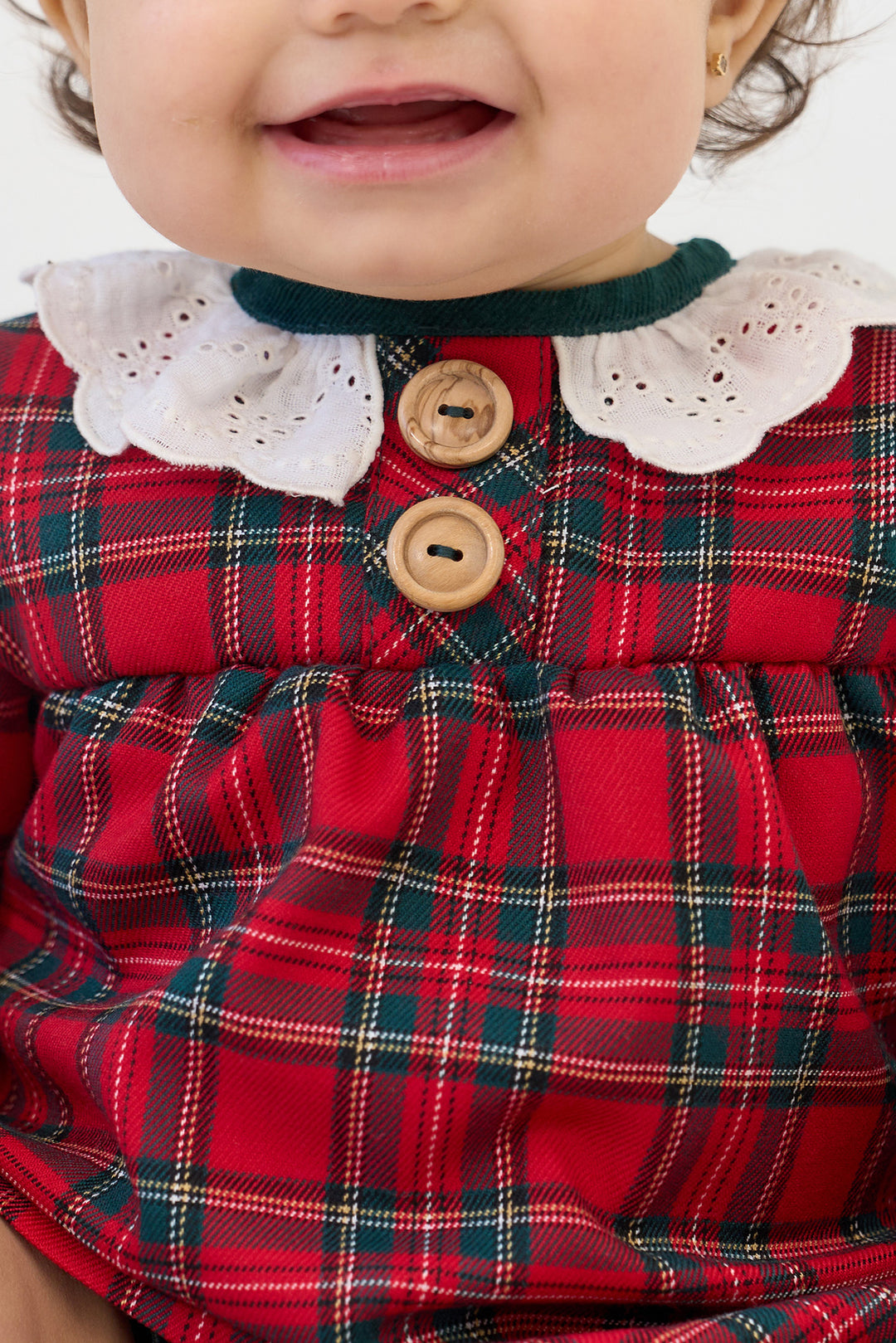 "Ana" Red Tartan Broderie Anglaise Dress & Bloomers