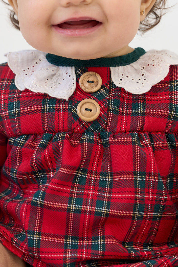 "Ana" Red Tartan Broderie Anglaise Dress & Bloomers