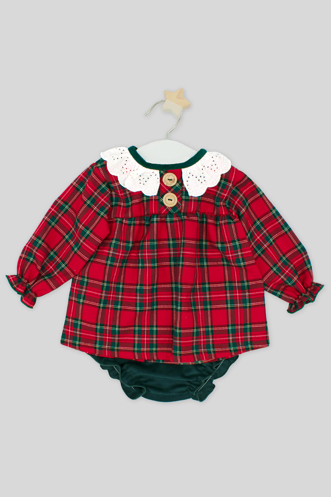 "Ana" Red Tartan Broderie Anglaise Dress & Bloomers