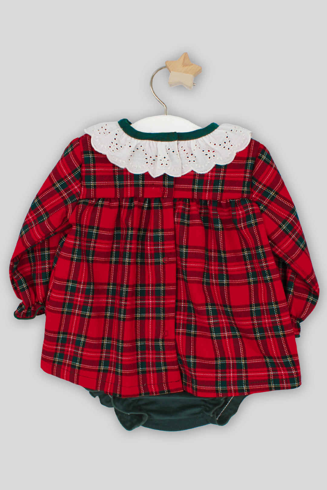 "Ana" Red Tartan Broderie Anglaise Dress & Bloomers