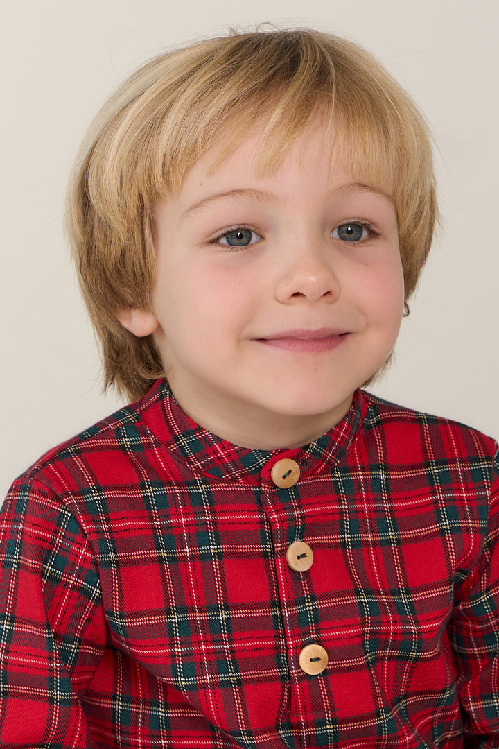 "Javier" Red Tartan Shirt & Cord Shorts