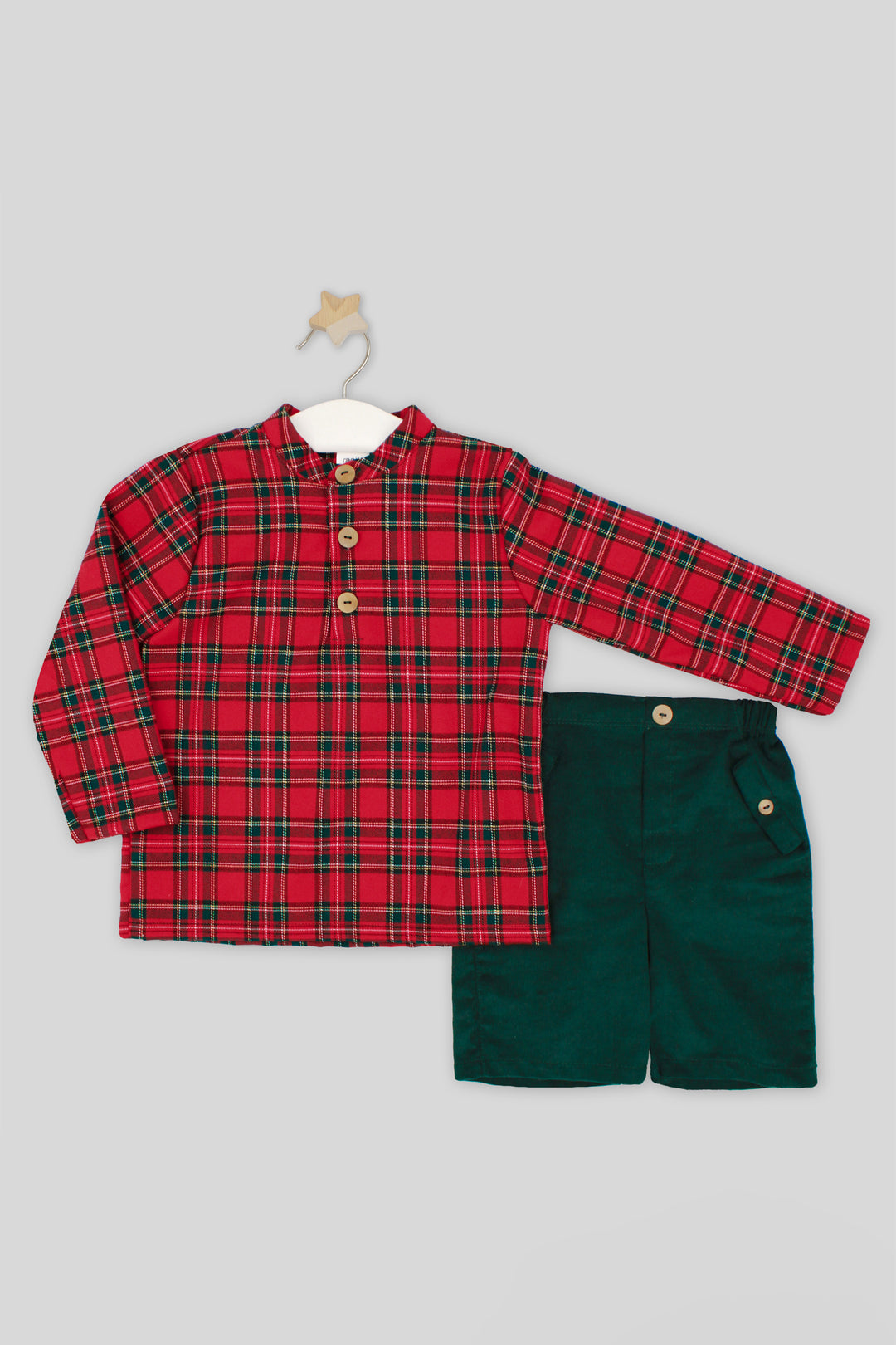 "Javier" Red Tartan Shirt & Cord Shorts