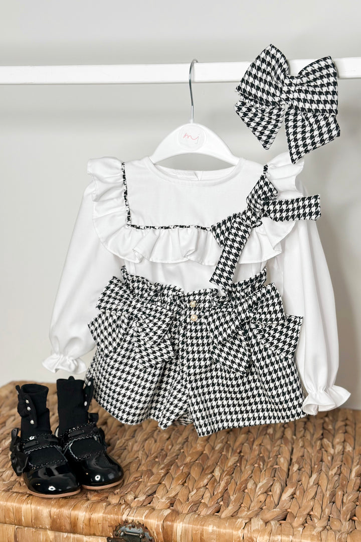 "Beatrice" Black & White Houndstooth Blouse & Shorts