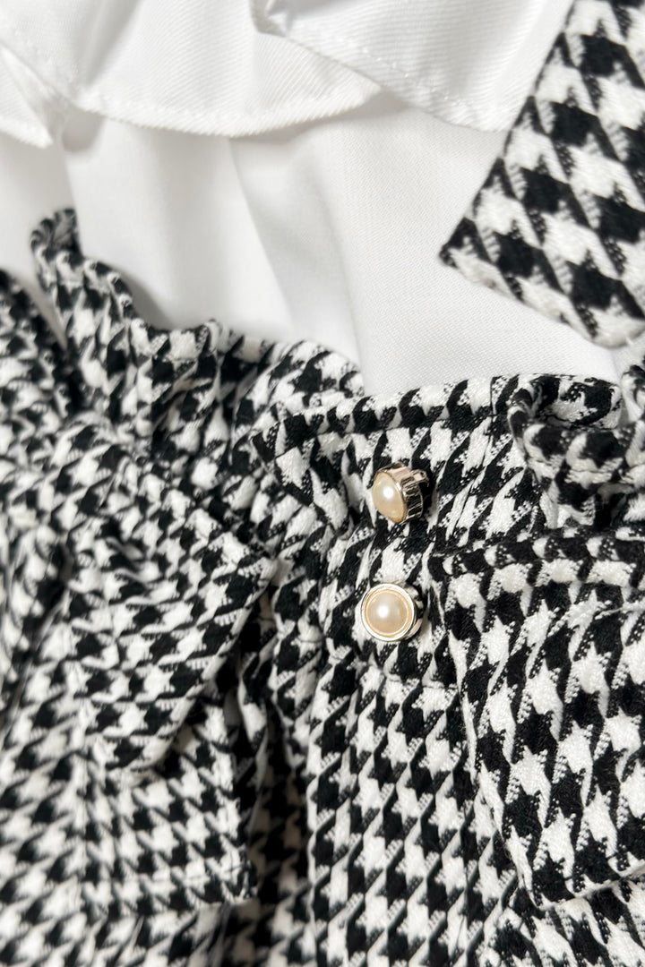 "Beatrice" Black & White Houndstooth Blouse & Shorts