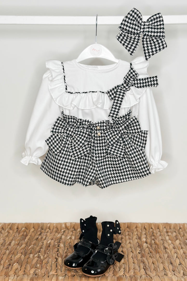 "Beatrice" Black & White Houndstooth Blouse & Shorts