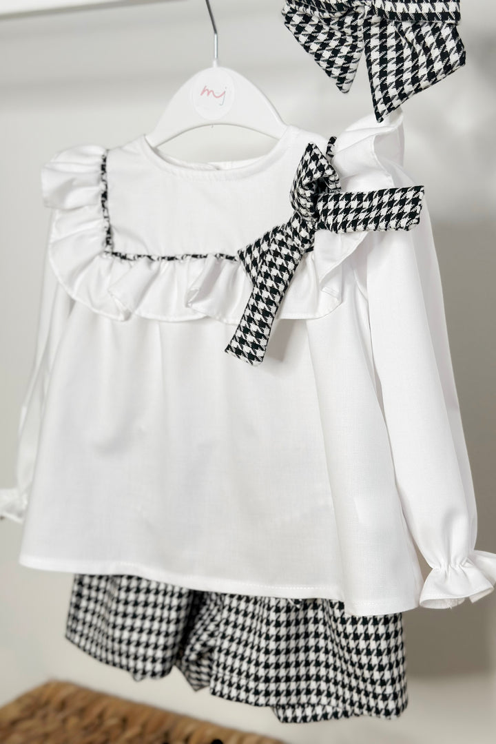 "Beatrice" Black & White Houndstooth Blouse & Shorts