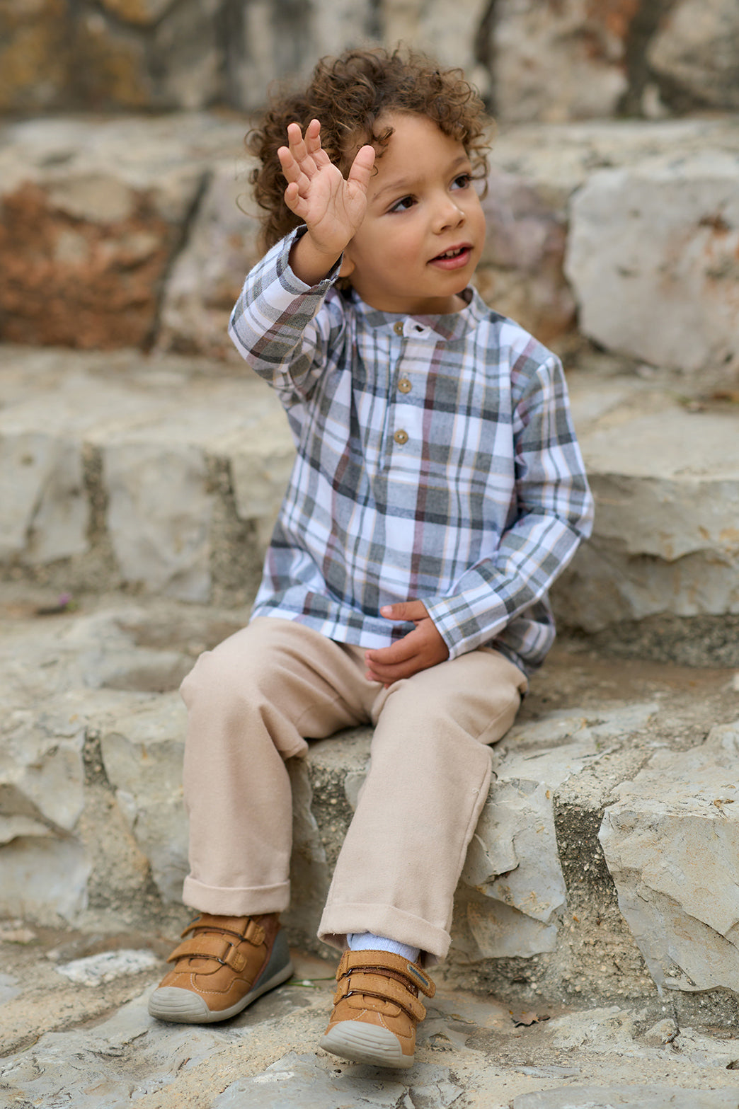 "Elliott" Grey & Burgundy Tartan Shirt & Trousers