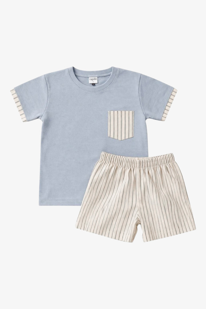 "Jacob" Pale Blue Stripe T-Shirt &amp; Shorts