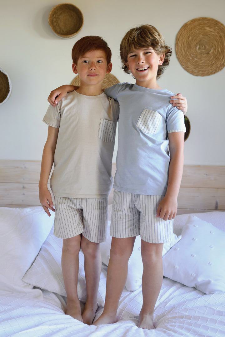 "Jacob" Pale Blue Stripe T-Shirt &amp; Shorts