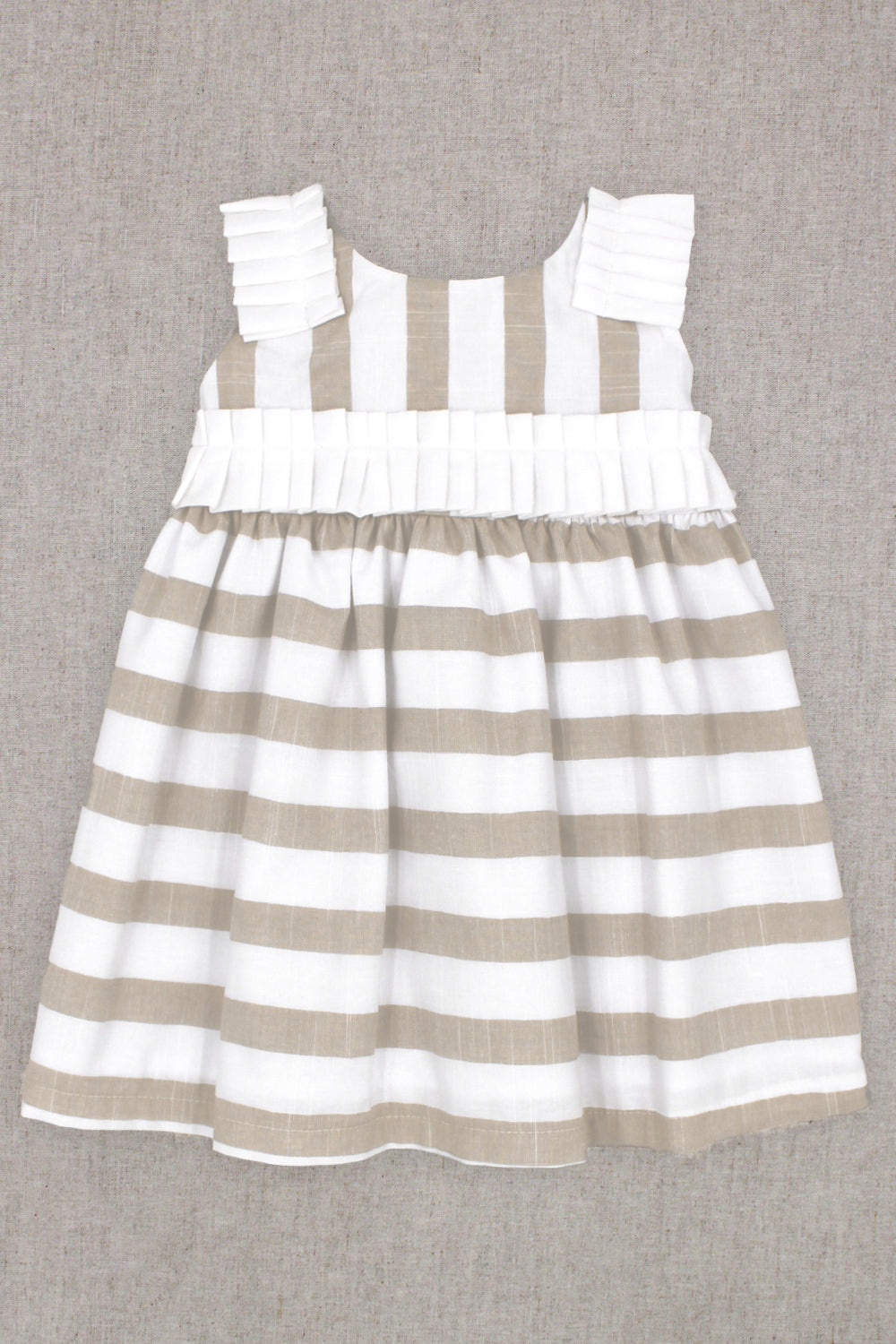 "Chloe" Beige Striped Ruffle Dress