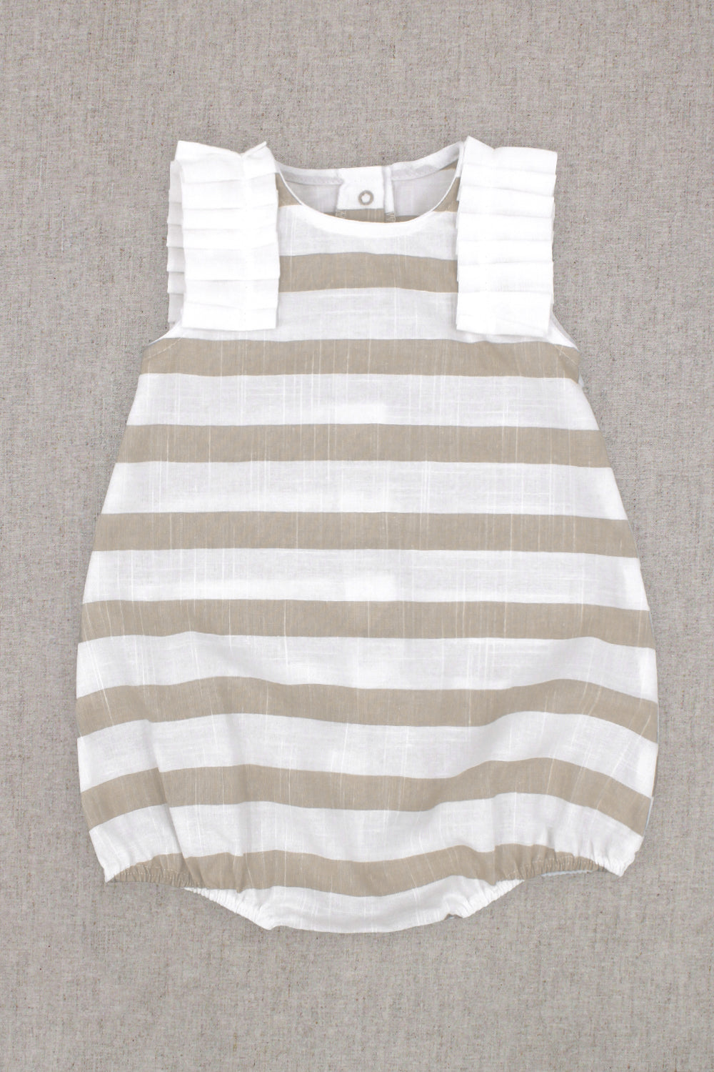 "Ella" Beige Striped Ruffle Romper