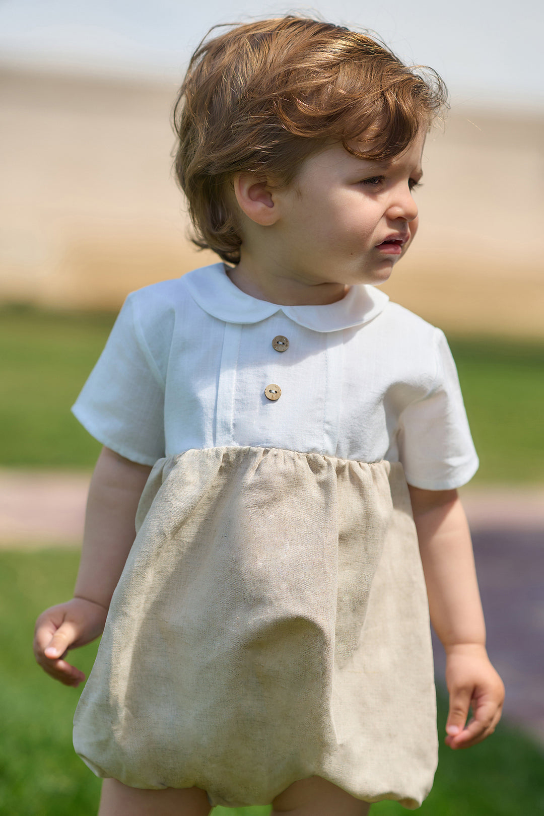 "Cody" Beige Linen Romper