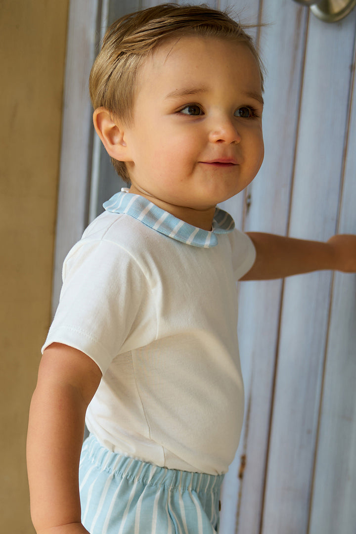 "River" Light Teal Striped Jam Pants & Bodysuit