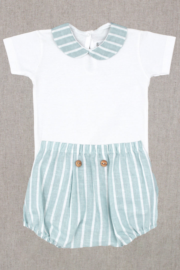 "River" Light Teal Striped Jam Pants & Bodysuit