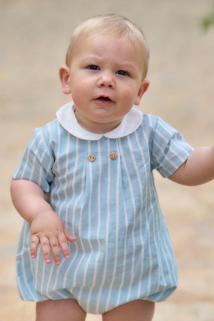 "Luca" Light Teal Striped Romper