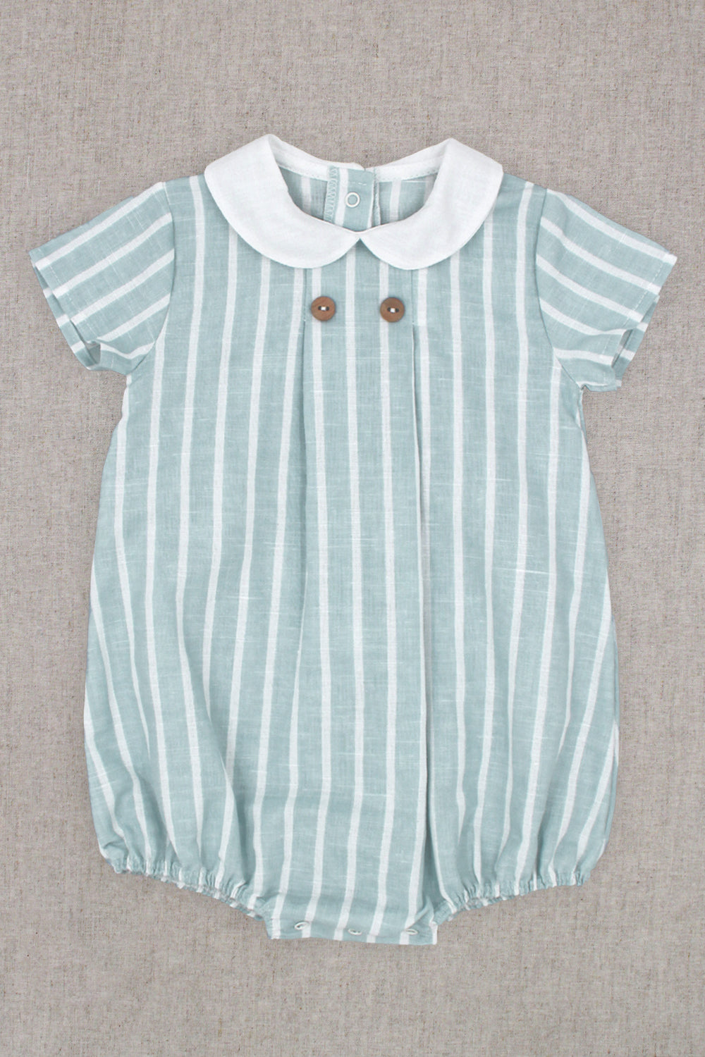 "Luca" Light Teal Striped Romper