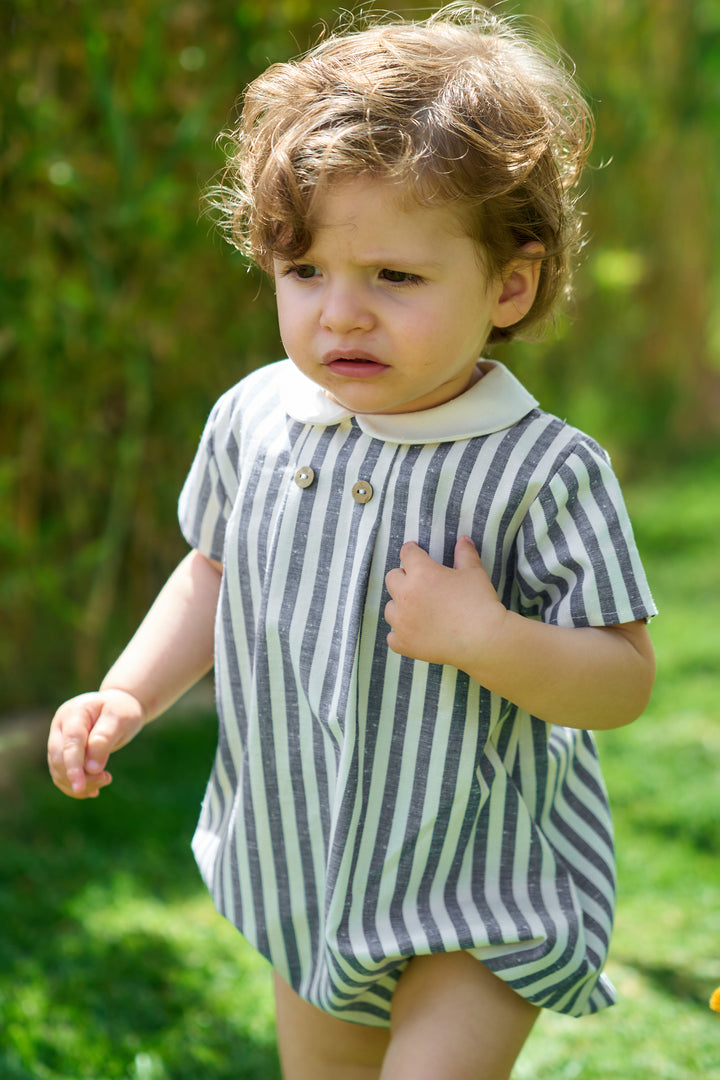 "Otis" Navy Striped Romper