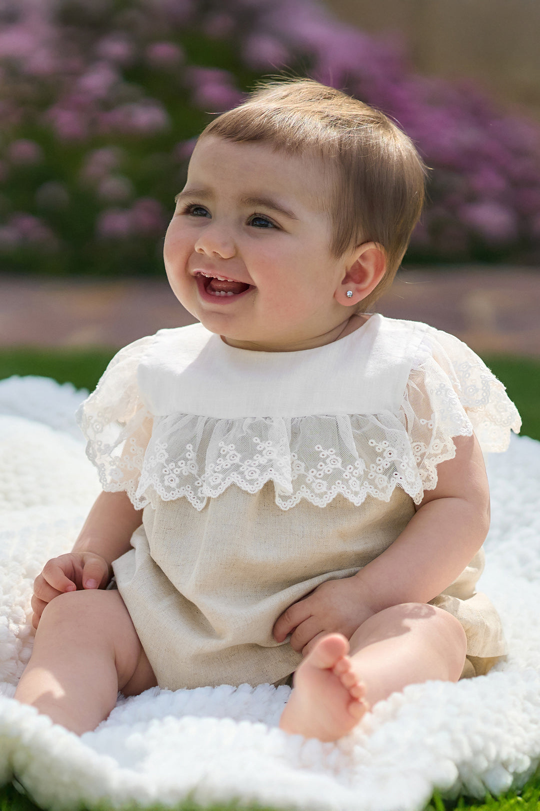 "Aurora" Beige Linen Lace Top & Bloomers