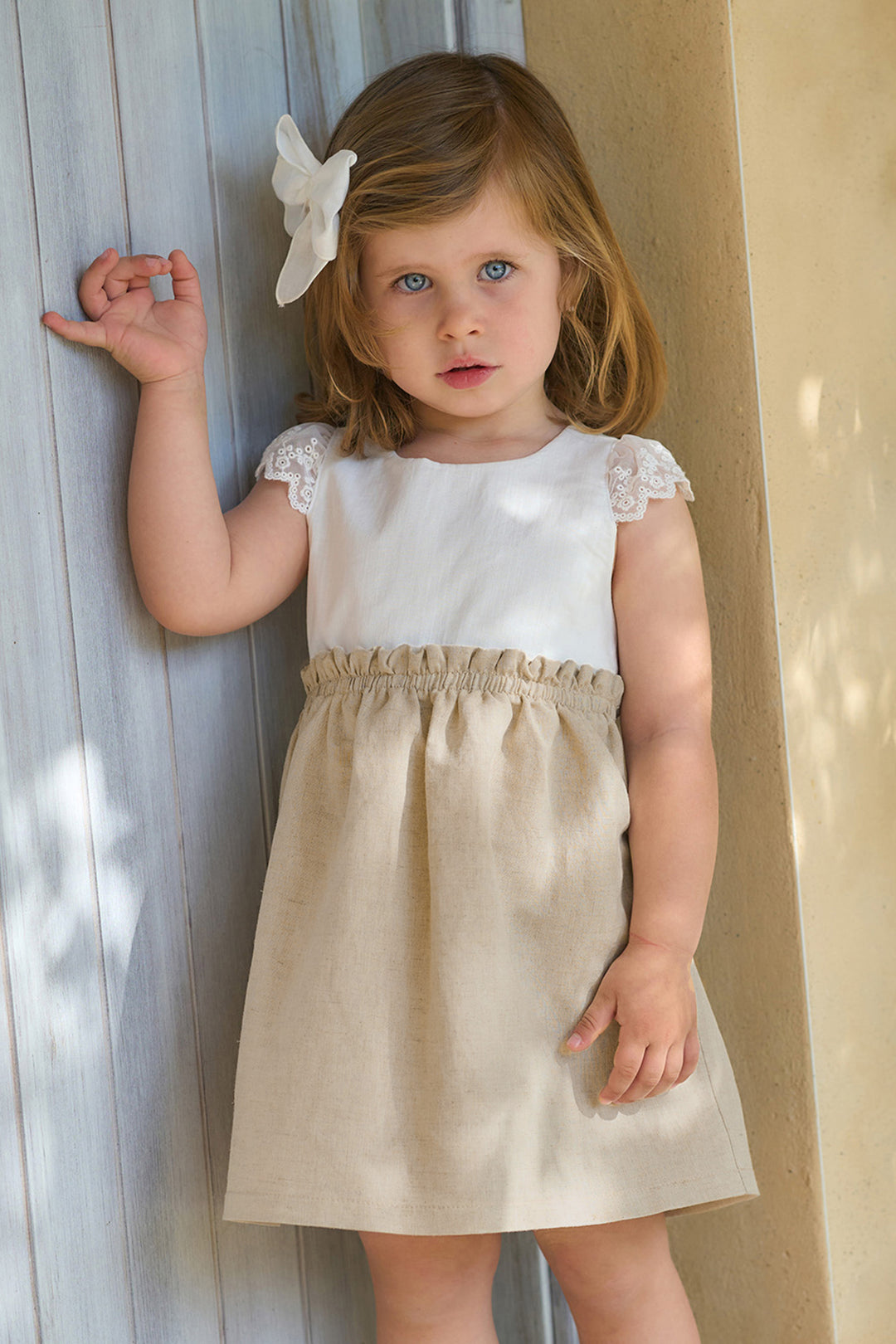 "Thea" Beige Linen Lace Dress