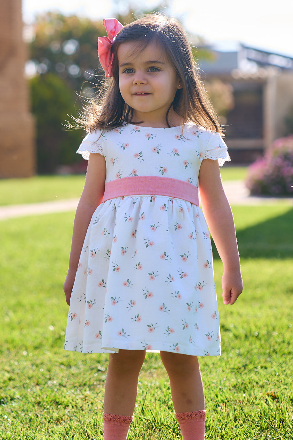 "Arabella" Ivory & Peach Floral Dress