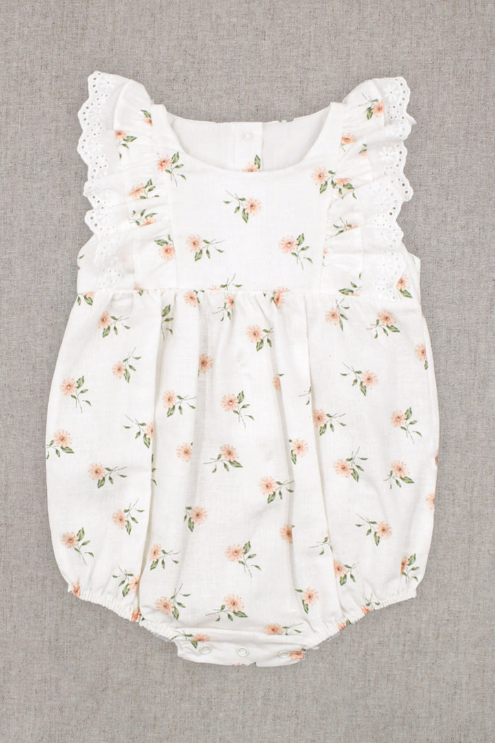 "Adira" Ivory & Peach Floral Romper