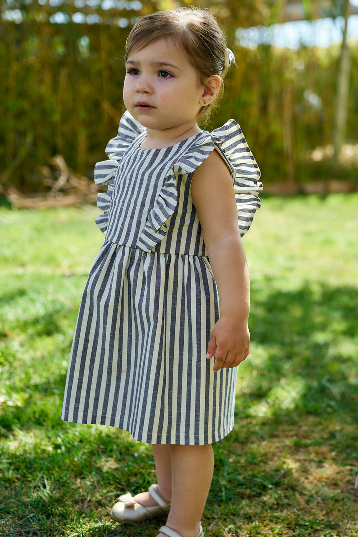 "Opal" Navy Striped Dress