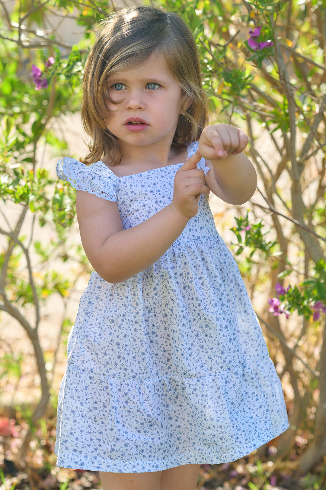 "Magnolia" Dusky Blue Floral Dress