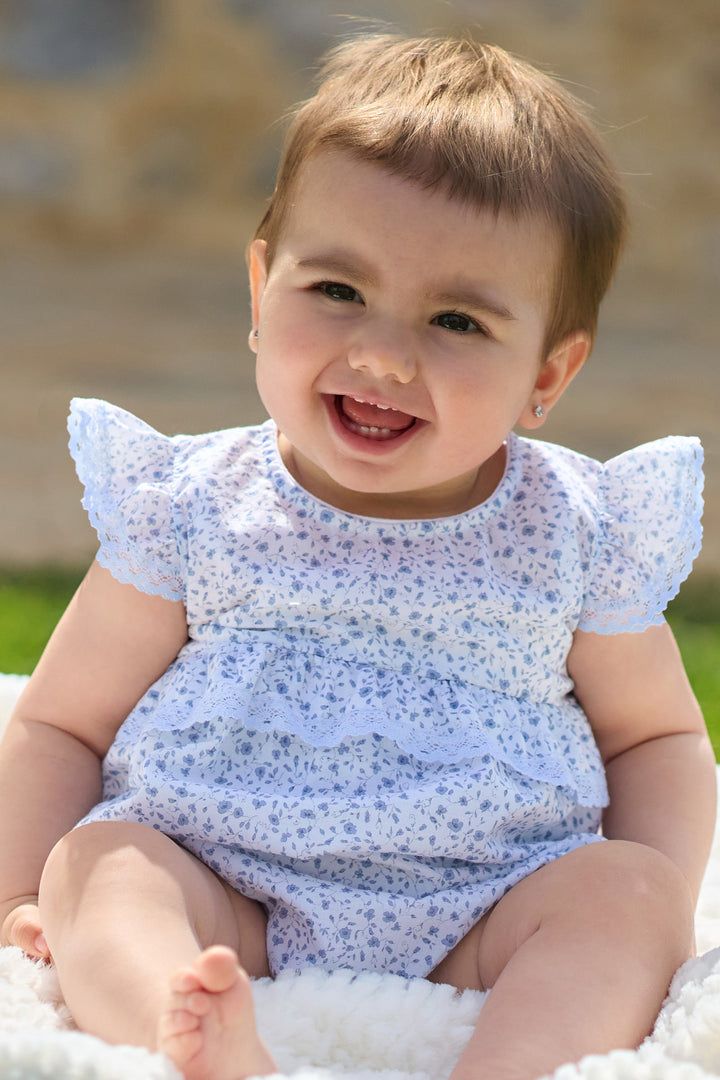 "Adeline" Dusky Blue Floral Romper