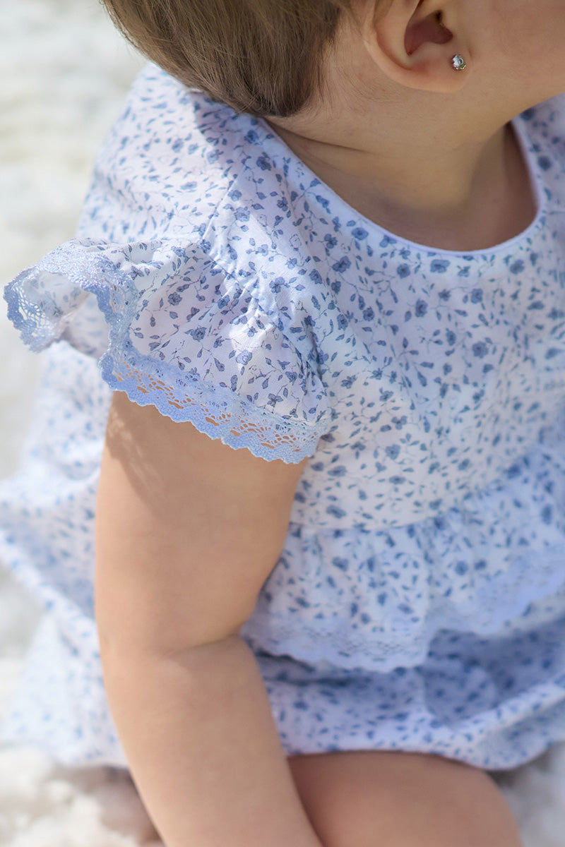 "Adeline" Dusky Blue Floral Romper