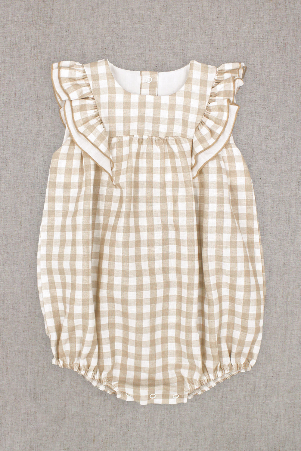 "Odette" Beige Gingham Romper