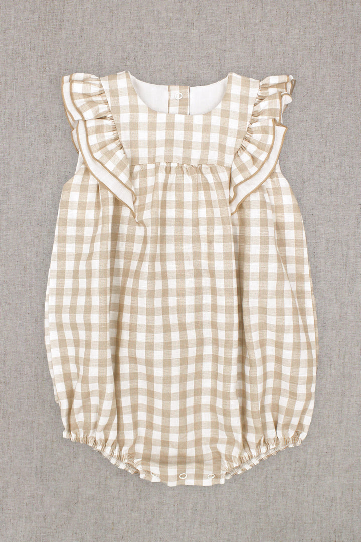 "Odette" Beige Gingham Romper