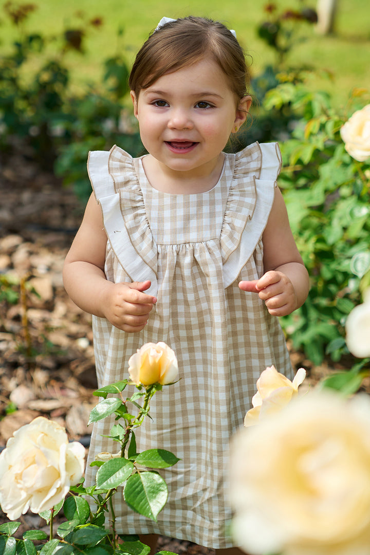 "Junia" Beige Gingham Dress