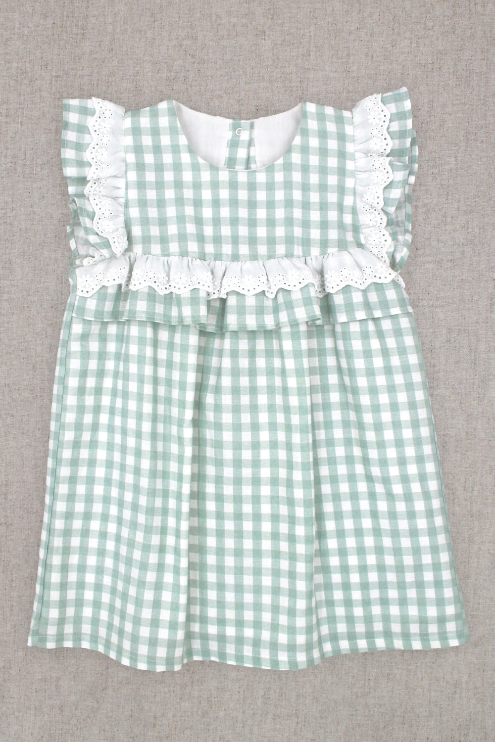 "Tamsin" Sage Green Gingham Broderie Anglaise Dress