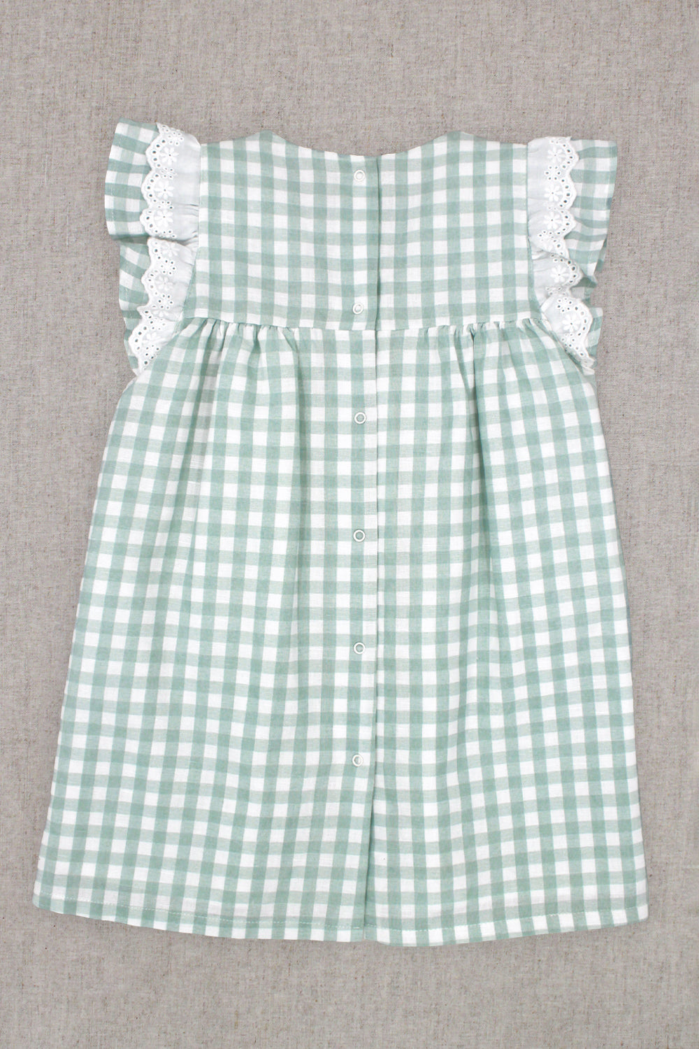 "Tamsin" Sage Green Gingham Broderie Anglaise Dress