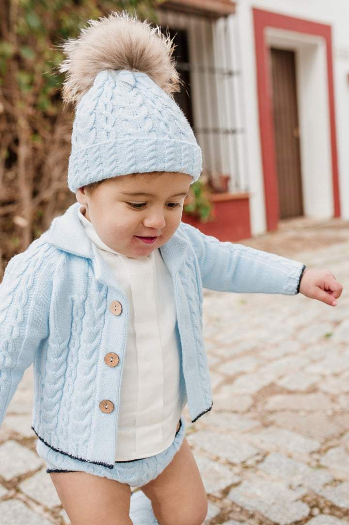 "Thomas" Baby Blue & Navy Knit Cardigan, Shirt & Jam Pants