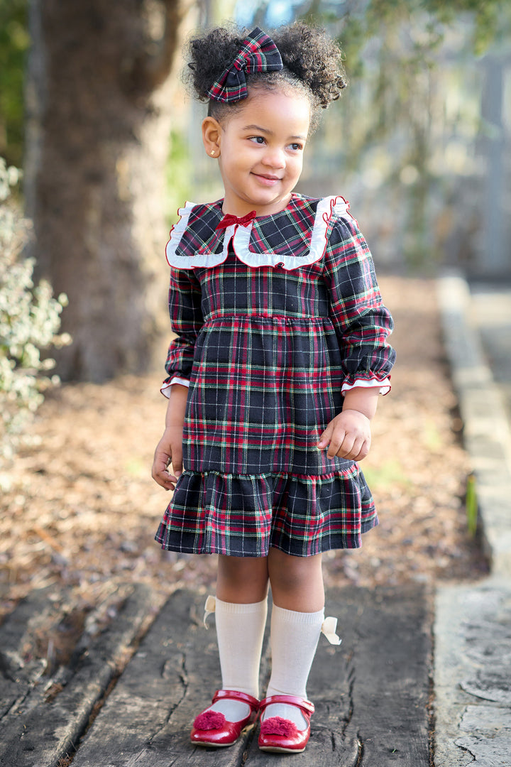 "Constance" Red & Navy Tartan Dress